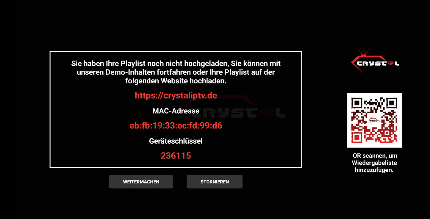 CRYSTAL PLAYER AKTIVIERUNG